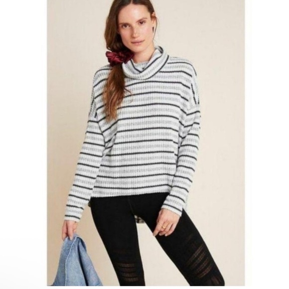 Saturday Sunday Anthropologie Pippa Hacci Turtleneck Stripe High-Low Sweater Med - Picture 1 of 5